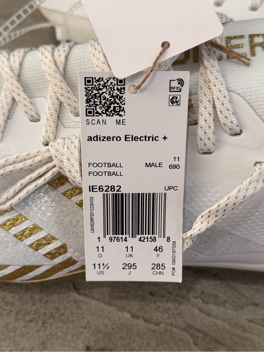 adidas adizero Electric+ White with Gold Accents Football Cleats